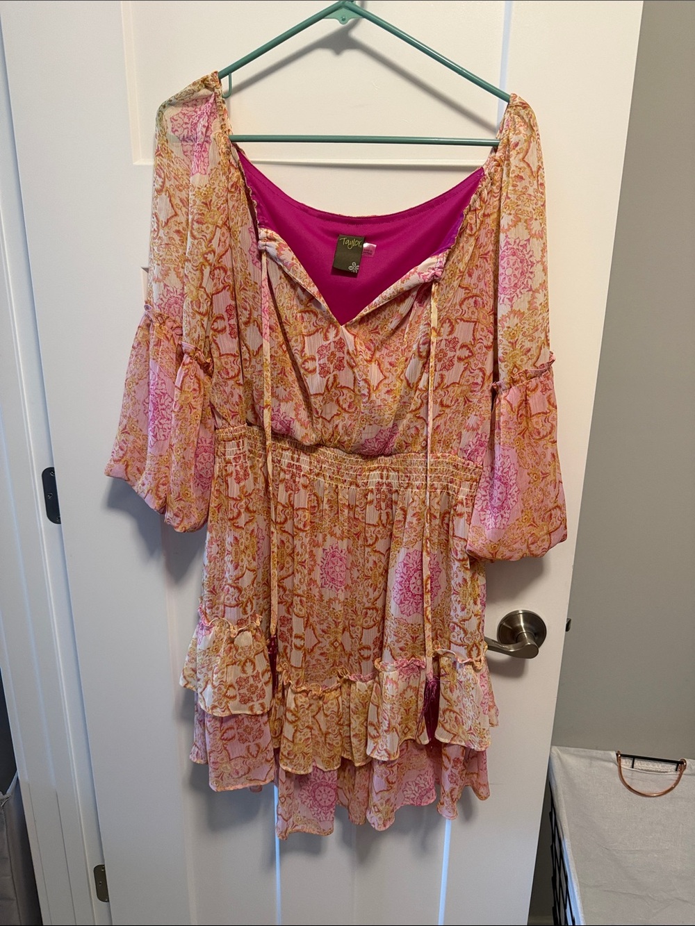 Taylor Pink and Cream Floral Midi Dress